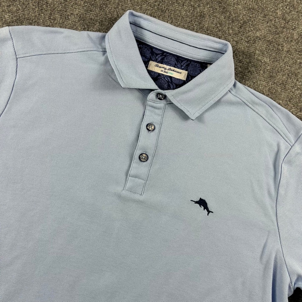 Tommy Bahama Polo Shirt Mens Large Blue IslandZone Short Sleeve Marlin Golf